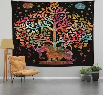 Obrázek produktu pro Boho tapiserie Slon Hippie Bohémský nástěnný závěs Estetický psychedelický indický styl Malá tapiserie pro ložnici kolej domácí kancelář dekorace (150 cm x 130 cm, barva 1)