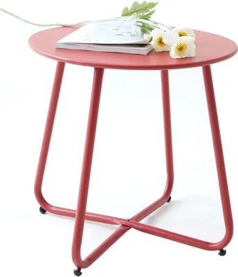 Produktbild von Roter Metall Beistelltisch Ø 45x45H cm mit Verstellbaren Tischbeinen