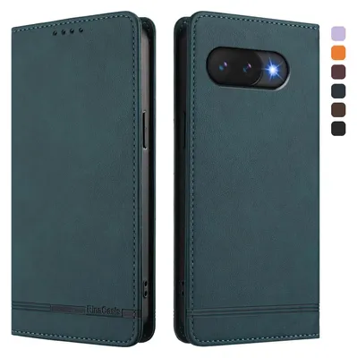 Image de Étui pour Google Pixel 9A, étui rétro en cuirPolyuréthaneavec support et fentes pour cartes Vert