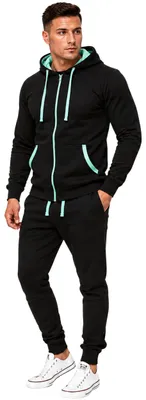 Produktbild von Herren Freizeitanzug Jogginganzug Sweatwear 704   Schwarz-Mint XL