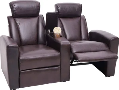 Produktbild von 2er Kinosessel HWC-H30, Relaxsessel Fernsehsessel Zweisitzer Sofa, Staufach Soft Touch Kunstleder MVG  braun