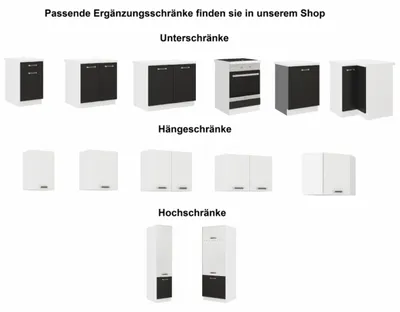 Produktbild von Eckküche Küche Omega 170x250 cm Küchenzeile Küchenblock Winkelküche Schwarz Weiß