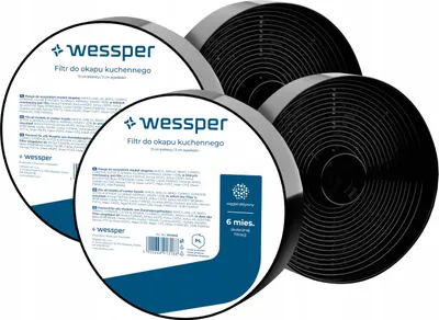 Two circular charcoal filters for a kitchen hood are shown, with packaging visible.