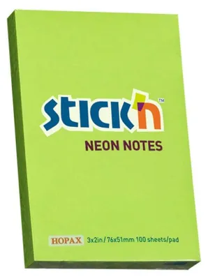 Obrázek produktu pro Lepící poznámky Stick’n, 100 listů, světle zelené neon barvy