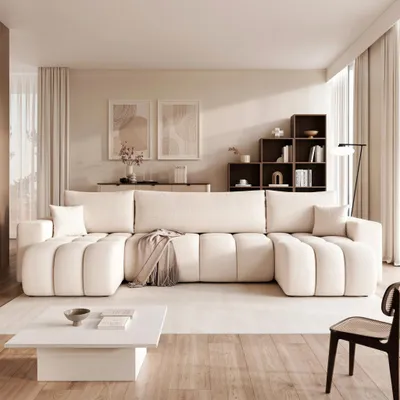 Produktbild von Ecksofa in U-Form Liverno U mit Schlaffunktion Centaur 01 Creme Boucle Bettkasten