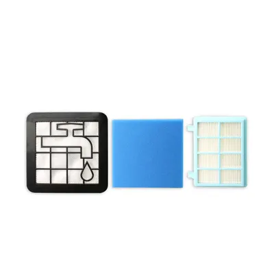 Three different vacuum cleaner filters arranged side-by-side against a white background.