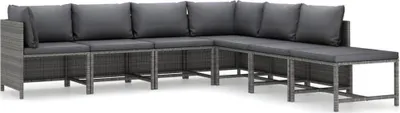 Immagine prodotto di Set da giardino 7 pezzi con cuscini, in polyrattan grigio, vidaXL