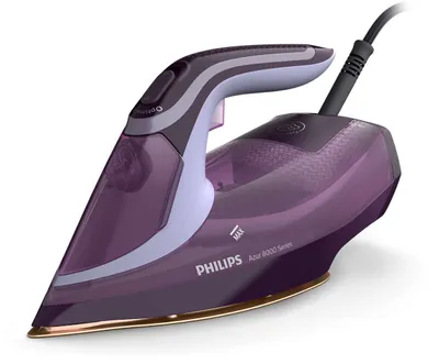 A studio shot of a Philips steam iron against a white background.