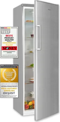 Produktbild von Exquisit Vollraumkühlschrank KS350-V-H-040E inoxlook | Nutzinhalt: 331 L | 6 Glasablagen | Ohne Gefrierfach