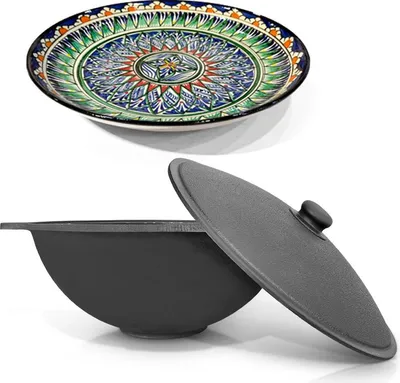 Produktbild von Kasan aus Gusseisen, Deckel aus Aluminiumguss, Flacher Boden, Ø 38,5 cm, 10 L + Lagan Teller Ø 32 cm