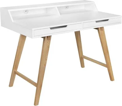 Productafbeelding van Famanu Werktafel, Scandinavisch design - Laptoptafel met kabeldoorvoer - Wit - 110x85x60 cm