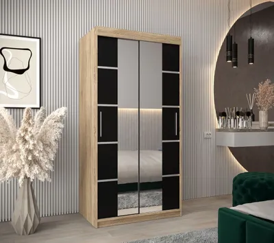 Produktbild von Schrank mit Spiegeln VIVIEN – Breite 100 cm, Eiche Sonoma / Schwarz
