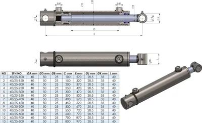 Produktbild von Hydraulikzylinder Doppeltwirkend mit Querbohrung - 50/30/700