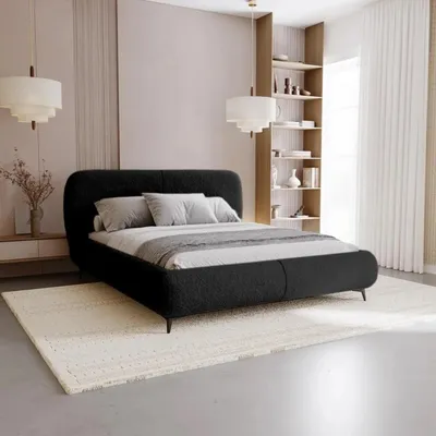 Obrázek produktu pro Chilly Möbel Design Postel Kyoto - Čalouněná postel ve stylu Japandi s úložným prostorem a čelem 180x200 cm / Kovový rám / Bouclé / Černá