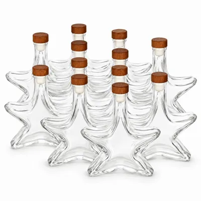 Produktbild von 12x Stern Likörflaschen 100ml, leere Glasflaschen zum Befüllen, Weihnachten