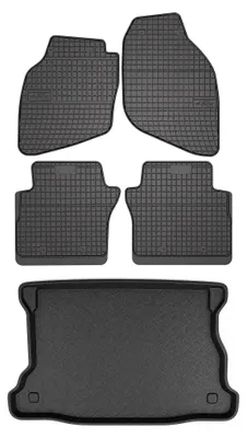 Productafbeelding van Rubberen automatten + kofferbakmat voor Honda Jazz II 2002-2008 – 5-delig, zwart, op maat – Wielganizator SolidPRO