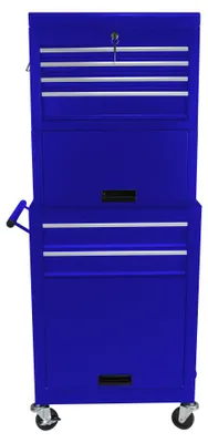 Produktbild von Rollwerkzeugschrank mit 6 Schubladen, 4 Universalrollen, 2-in-1 abnehmbarer Werkzeugkasten für Garage & Werkstatt, Blau