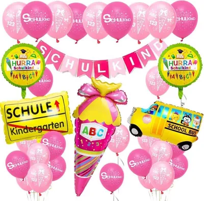 Produktbild von Einschulung Deko Mädchen Set Rosa Schulkind Banner Zuckertüte Folienballon Ballons