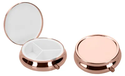 Produktbild von kwmobile 2x Edelstahl Pillendose mit 3 Fächern - 5,2 x 1,7cm - runde Tablettendose Box - Edelstahlpillendose - Dose in Rosegold