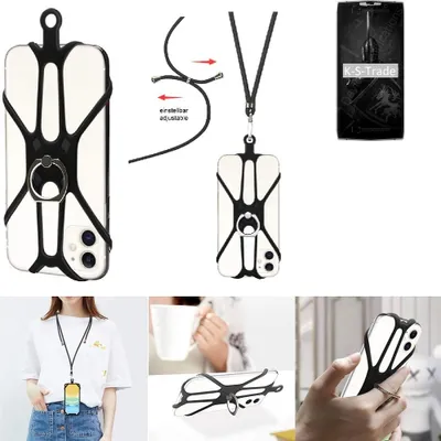 Produktbild von K-S-Trade 3in1 Handykette Handyband Handykordel Halsband Smartphone-Ring Handy-Ring kompatibel mit Doogee BL9000 Fingerhalterung Handyring