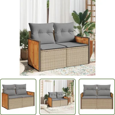 Image de The Living Store Canapé de jardin avec coussins 2 places Beige Poly Rattan