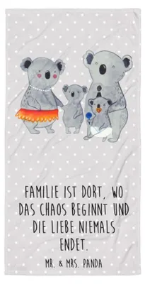 Produktbild von Mr. & Mrs. Panda Reisehandtuch Koala Familie - Grau Pastell - Geschenk, Muttertag, Mama, Handtuch, Badehandtuch, Kinder, Duschtuch, Duschhandtuch, Strandtuch, Papa
