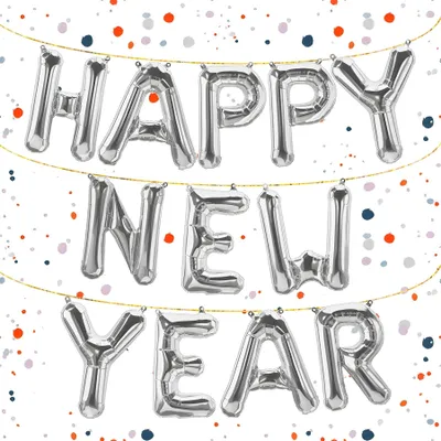 Immagine prodotto di Palloncino in foil con scritta Happy New Year, argento, circa 40 cm, da gonfiare con aria