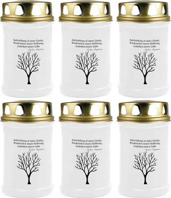 Produktbild von Grabkerze Weiß 6er Pack, Brenndauer: 48 Stunden ( je Kerze ), Motiv: Baum