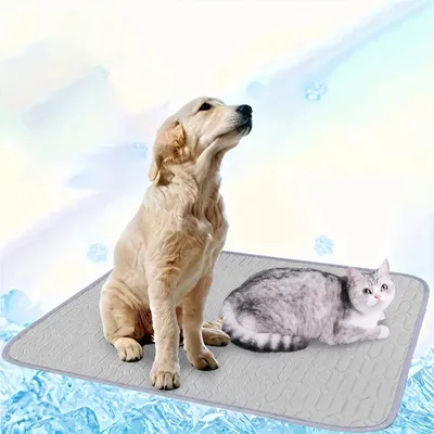 Produktbild von Kühlmatte für Hunde und Katzen, selbstkühlend, ungiftig, rutschfest, waschbar, Grau, 55x70cm