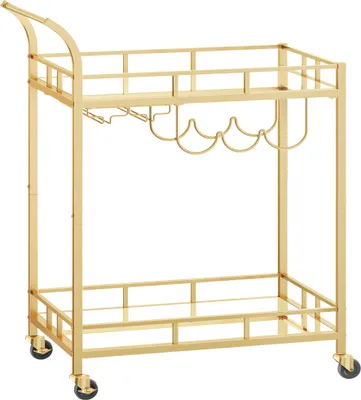 Produktbild von VASAGLE Servierwagen, Rollwagen, 2 verspiegelte Glasablagen, goldfarben