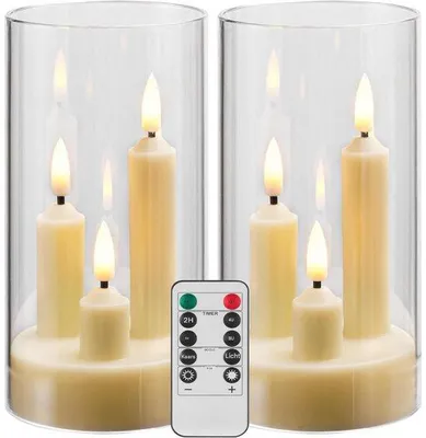 Image de Bougies LED à trois flammes - fonctionnant sur piles - télécommande - lampes LED à flamme avec minuterie - idéales pour les mariages romantiques et comme objets de décoration