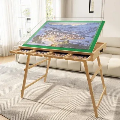 Zdjęcie produktu dla Tablica do układania puzzli z przegrodami kątowymi – 4 szyny – wysokość 70,4 cm – wygląd kamienia naturalnego – układanie puzzli
