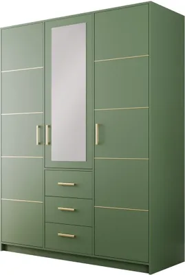 Produktbild von BETTSO Kleiderschrank Drehtürenschrank Garderobenschrank mit Spiegel, Schlafzimmer Garderobe BALI D3 II Flaschengrün