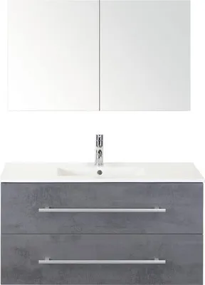 Produktbild von Sanox Badmöbel-Set Stretto BxHxT 101 x 170 x 39 cm Frontfarbe betonanthrazit mit Waschtisch Keramik weiß, Waschtischunte
