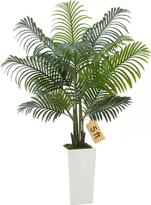 Obrázek produktu pro VEVOR Umělá palma areca, 1,52 m, umělá tropická palma s bílým květináčem, umělá hedvábná rostlina v květináči, umělý strom na verandy, do obývacích pokojů, na terasy doma, v kanceláři