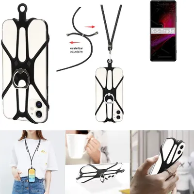 Produktbild von K-S-Trade 3in1 Handykette Handyband Handykordel Halsband Smartphone-Ring Handy-Ring kompatibel mit Sony Xperia 1 III Fingerhalterung Handyring