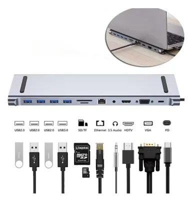 Produktbild von 11-in-1 Typ C Dock USB C Hub 3.0 Splitter Multiport Adapter 4K RJ45 SD/TF VGA HDMI-kompatibel Laptop MacBook iPad Xiaomi
