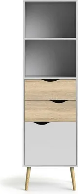 Image de CALICOSY - Etagère 2 tiroirs, 1 porte blanc etReproduction chêne H171,3 cm - BILLUND