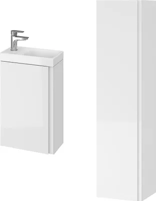 Produktbild von BADLAND Badmöbel Set MODUO 40 Waschbecken-Unterschrank, Hochschrank 160x40x34, Türen mit Spiegel, Weiß