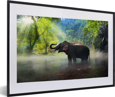 Produktbild von MuchoWow® MuchoWow® Gerahmtes Poster Elefant - Wasser - Natur 60x40 cm - Poster mit zchwarzem Bilderrahmen - Schlafzimmer - Plakat in Rahmen - Drucken