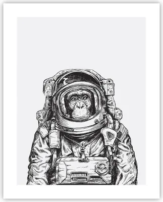Produktbild von Poster - Poster ohne Rahmen - Schimpanse Astronaut Zeichnung - 40x50 cm - Wand Bild - Wanddeko - Wandbilder - Kunstposter - Wandposter - Bilder - Kunstdruck - Wandbild - P2XPA40x50-4312