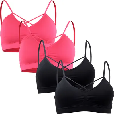 Produktbild von Fabio Farini - 4 Stück Sport-BH - Damen nahtlose Sport-Bustier aus atmungsaktiven Material bügellos, mit Spaghettiträgern