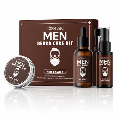 Produktbild von Bartpflege Set mit Bartöl Pflegebalsam Serum Geschenkset für Männer KORMESIC