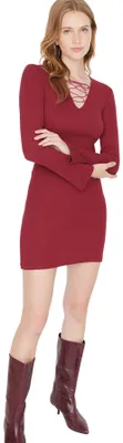 Produktbild von Trendyol Damen Regular Blazerkleid V-Ausschnitt Webstoff Kleid, Braun, 34