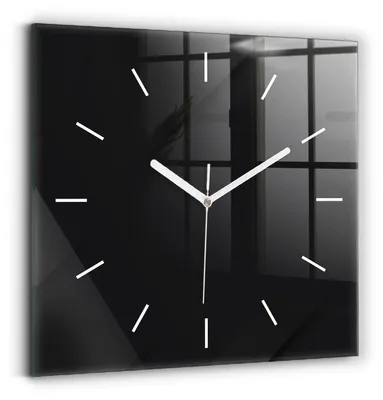 Obrázek produktu pro Wallfluent Hodiny - Skleněné Nástěnné Hodiny - Tichý Křemenný Pohyb - Nástěnná Dekorace Kuchyně Ložnice - Bílé Ručičky Hodin - 30x30 cm - Vzor tmavé stěny