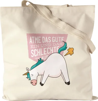 Produktbild von Atme Das Gute Ein Und Das Schlechte Aus Jutebeutel Stoffbeutel Canvas Einhorn Geschenkidee Mental Health Positives Denken
