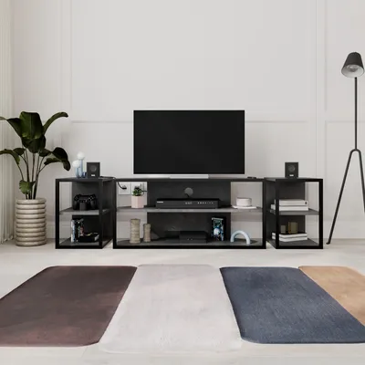 Produktbild von TV-Tischset + 2 Beistelltische Houseland Echo retro grau/schwarz