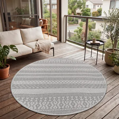 Produktbild von Outdoor Teppich Flachgewebe modern Boho Ethno wetterfest Außenbereich Grösse 160 cm Rund