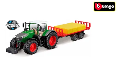 Produktbild von Bburago Traktor Spielzeug Fendt 1050 mit Ballenanhänger Reibung 10cm