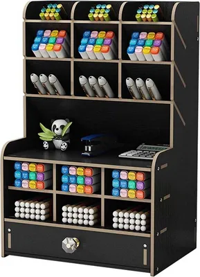 Produktbild von Famanu Holz Büro-Organizer Multifunktional - Schreibtisch Zubehör mit Schublade